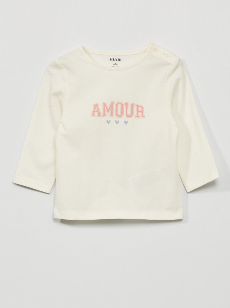 Camiseta estampada de manga larga BLANCO - Kiabi