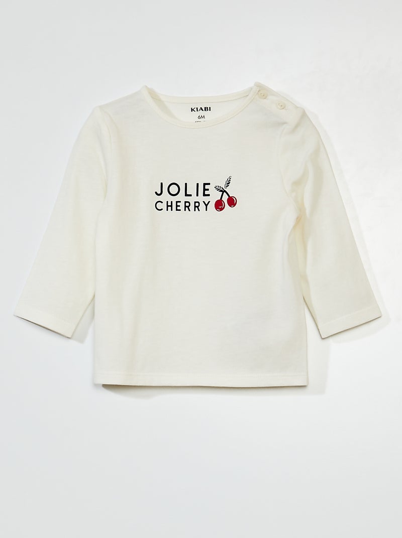 Camiseta estampada de manga larga BLANCO - Kiabi