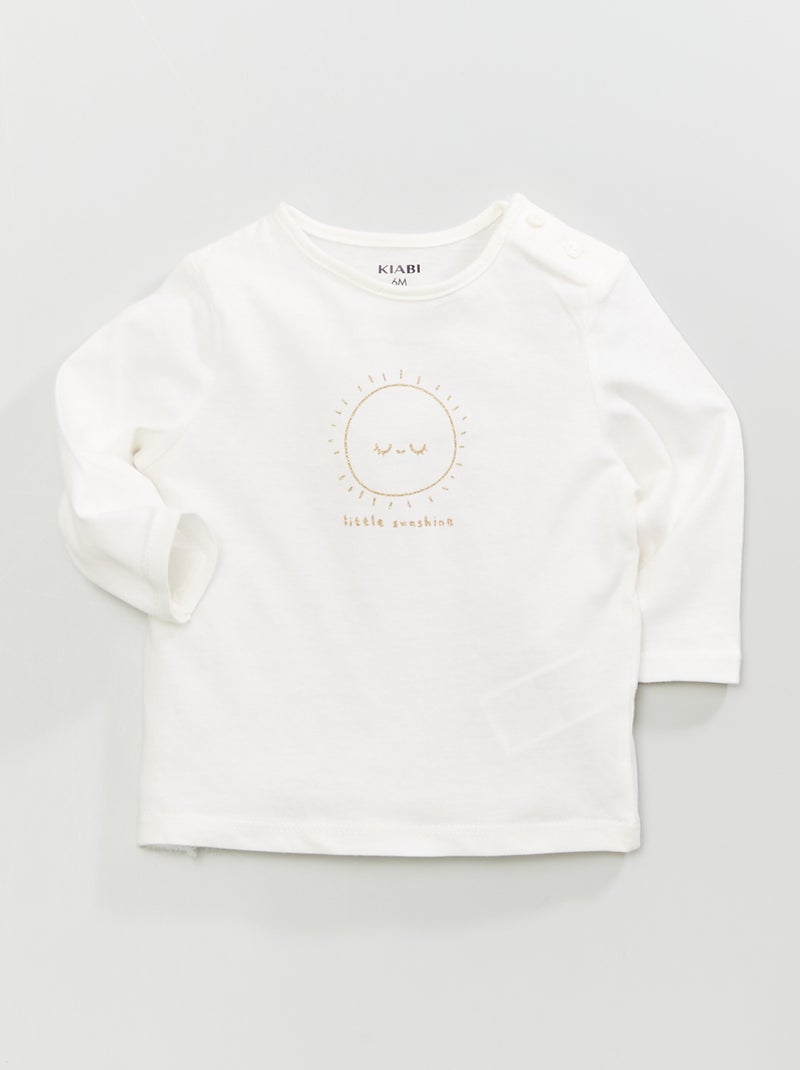 Camiseta estampada de manga larga BLANCO - Kiabi