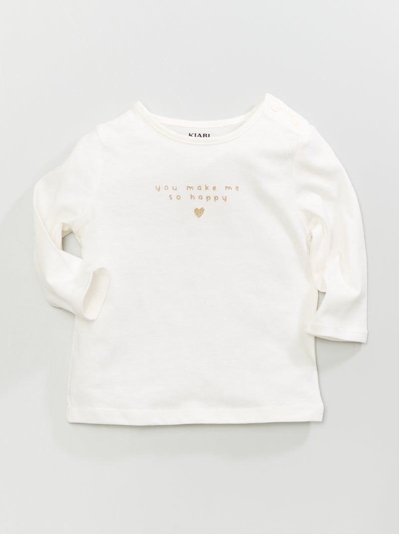 Camiseta estampada de manga larga BLANCO - Kiabi