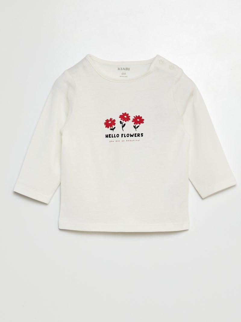 Camiseta estampada de manga larga BLANCO - Kiabi