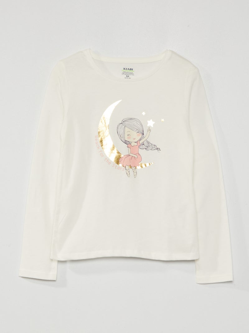Camiseta estampada de manga larga BLANCO - Kiabi