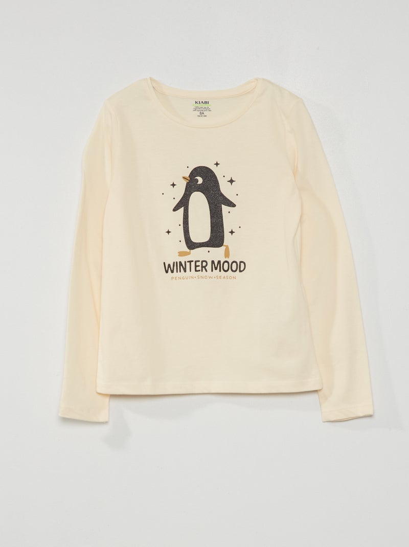 Camiseta estampada de manga larga BLANCO - Kiabi