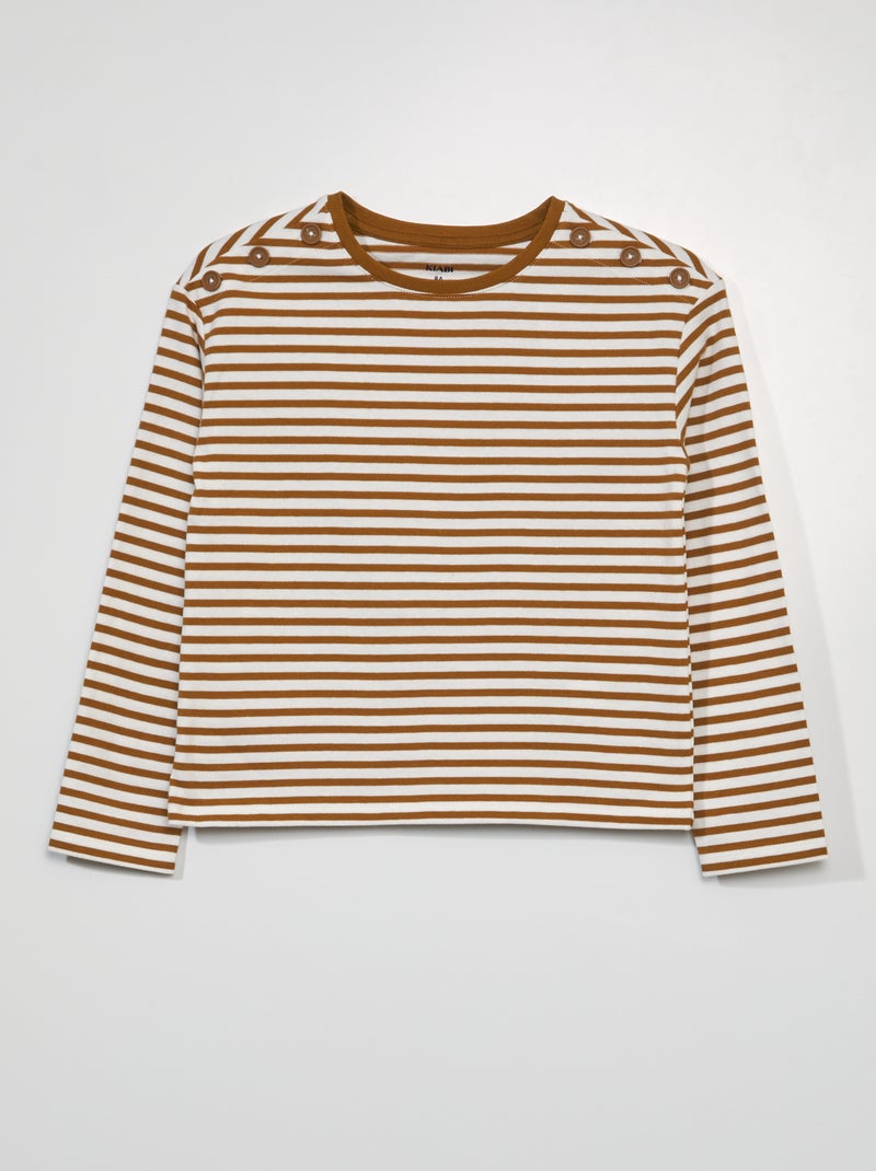 Camiseta estampada de manga larga de 'rayas' MARRON - Kiabi