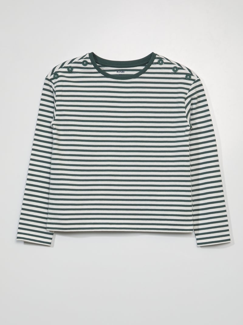Camiseta estampada de manga larga de 'rayas' VERDE - Kiabi