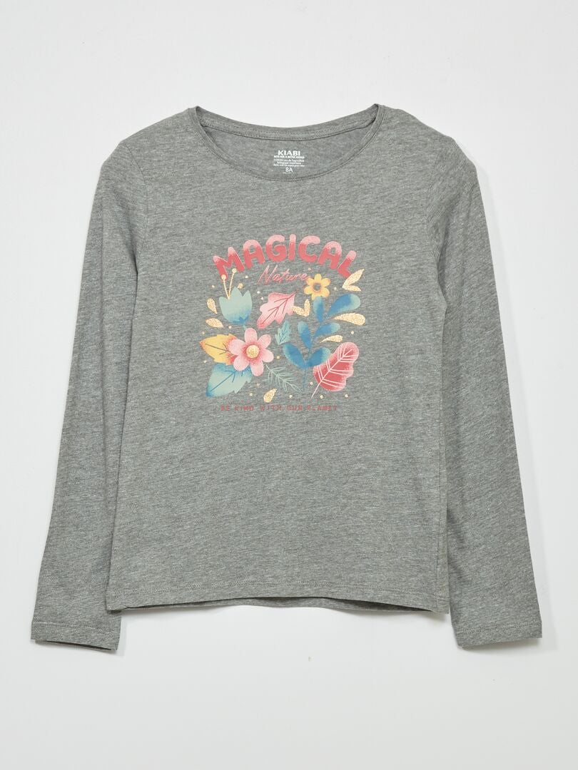 Camiseta estampada de manga larga GRIS - Kiabi