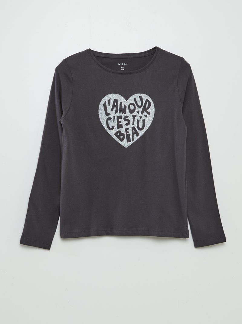 Camiseta estampada de manga larga GRIS - Kiabi