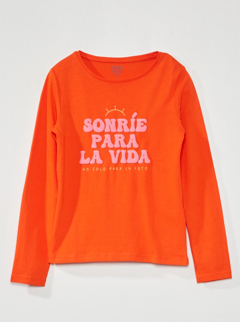 Camiseta estampada de manga larga NARANJA - Kiabi