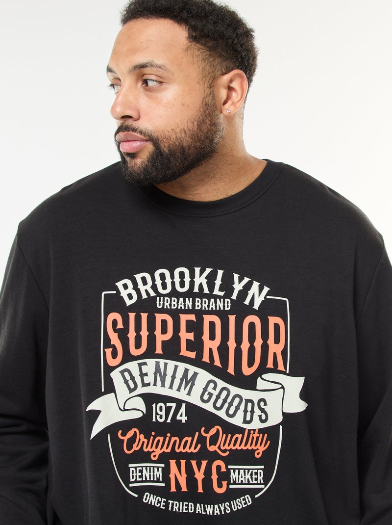 Camiseta estampada de manga larga Negro - Kiabi