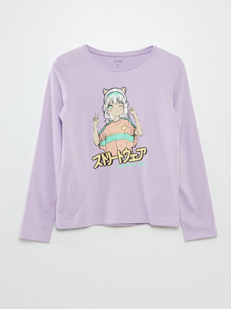 Camiseta estampada de manga larga PURPURA - Kiabi