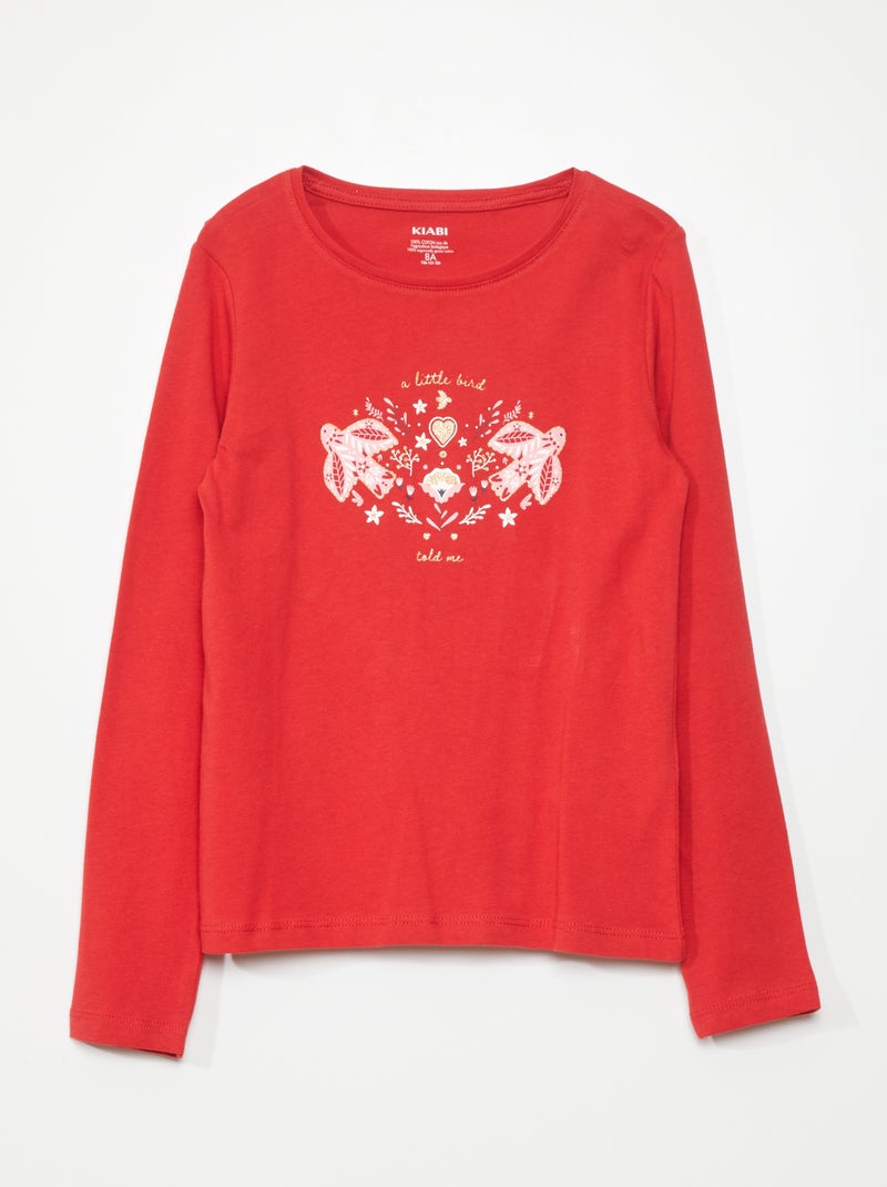 Camiseta estampada de manga larga ROJO - Kiabi