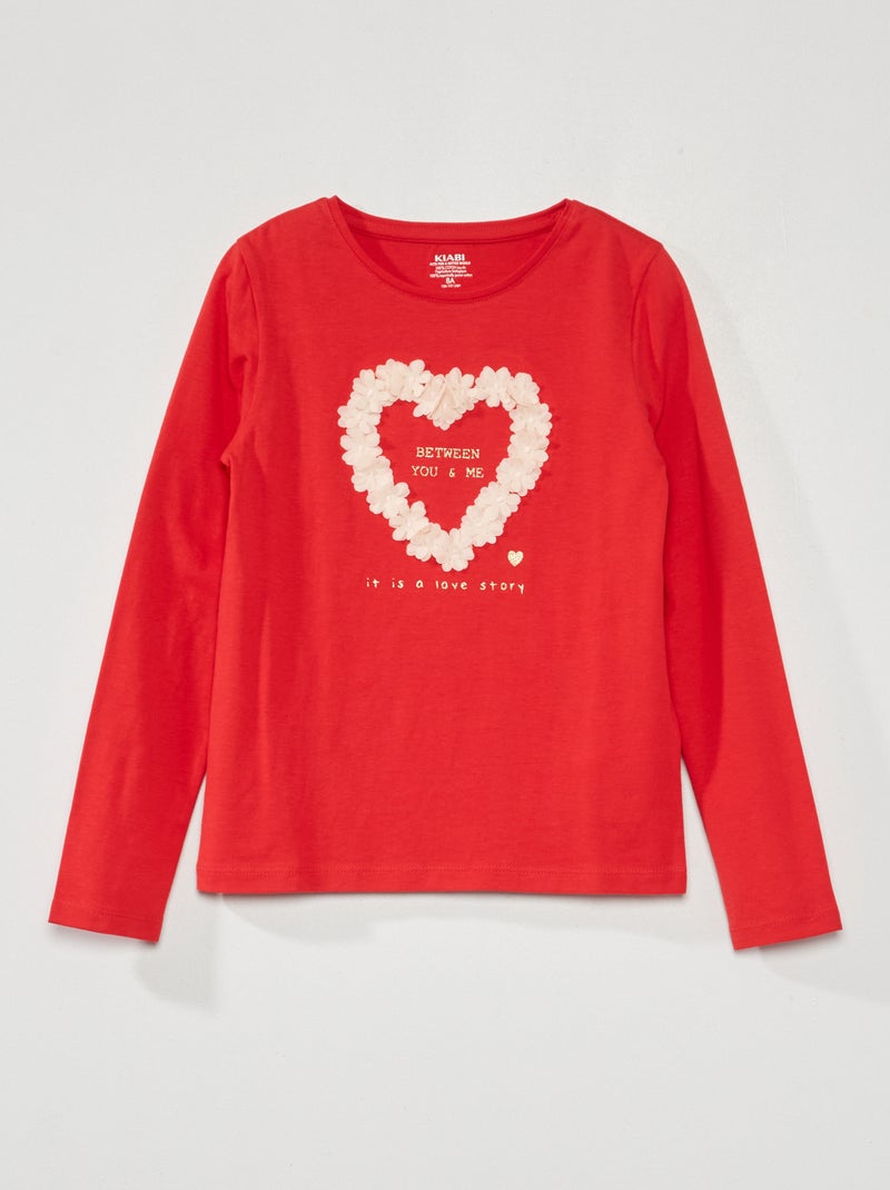 Camiseta estampada de manga larga ROJO - Kiabi