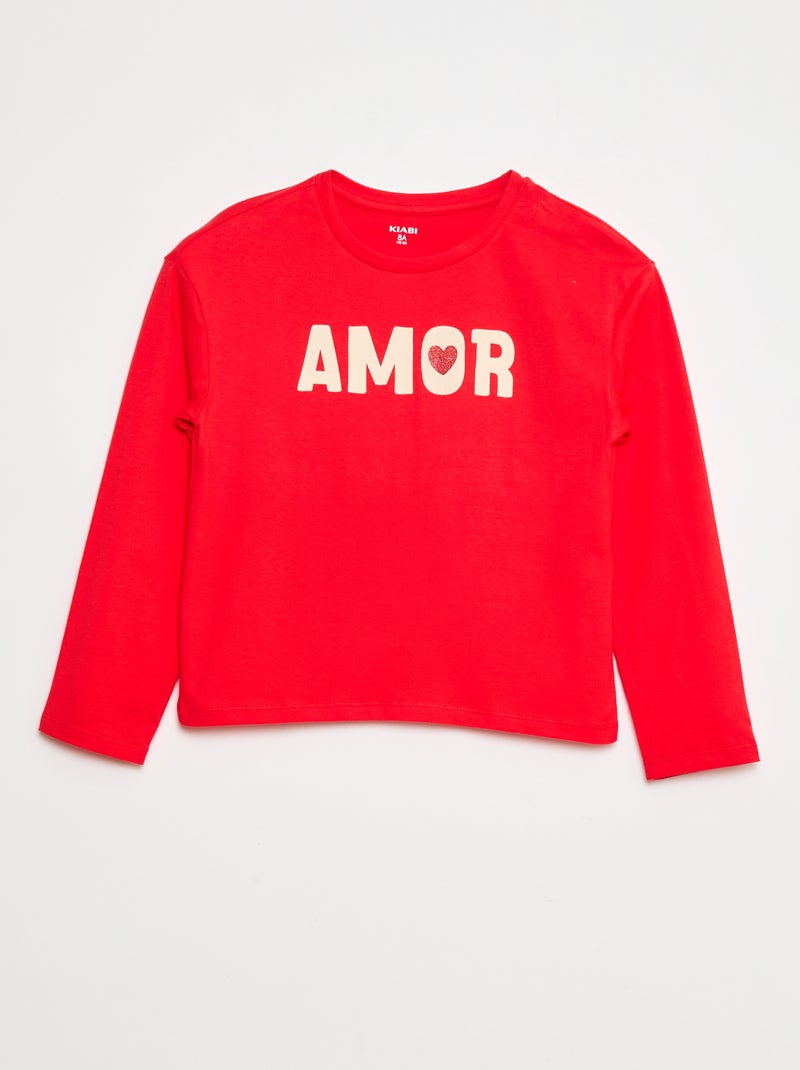 Camiseta estampada de manga larga Rojo - Kiabi