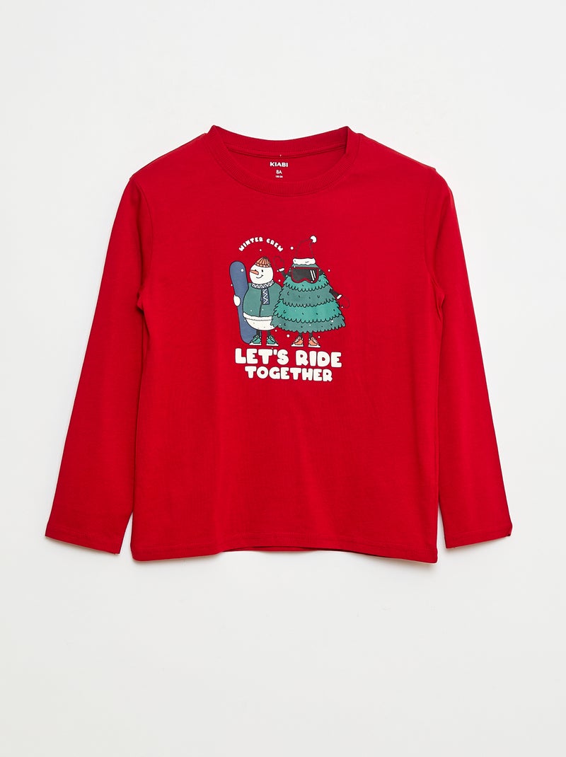 Camiseta estampada de manga larga Rojo - Kiabi