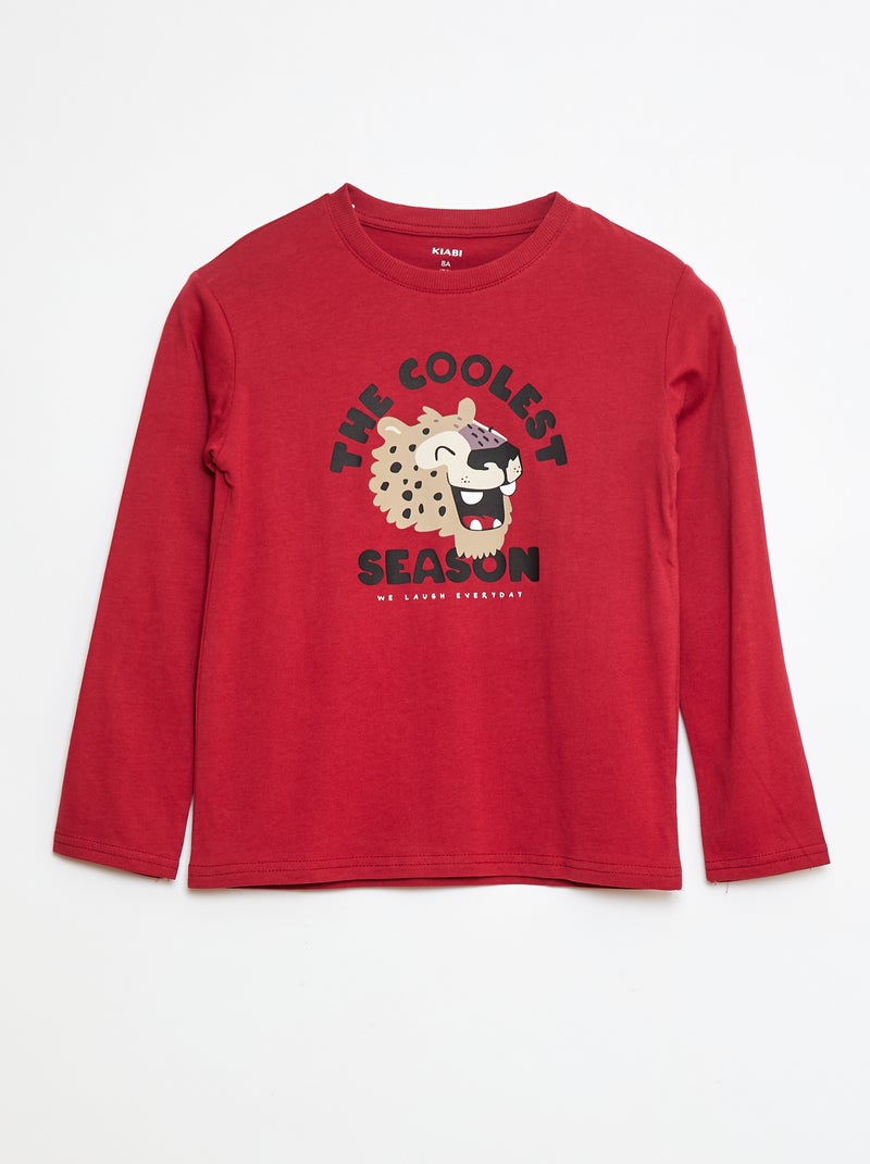 Camiseta estampada de manga larga Rojo - Kiabi