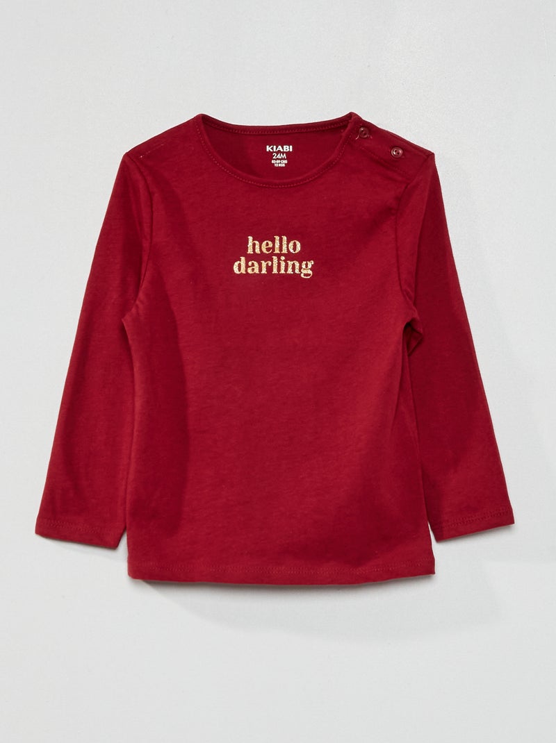 Camiseta estampada de manga larga ROJO - Kiabi