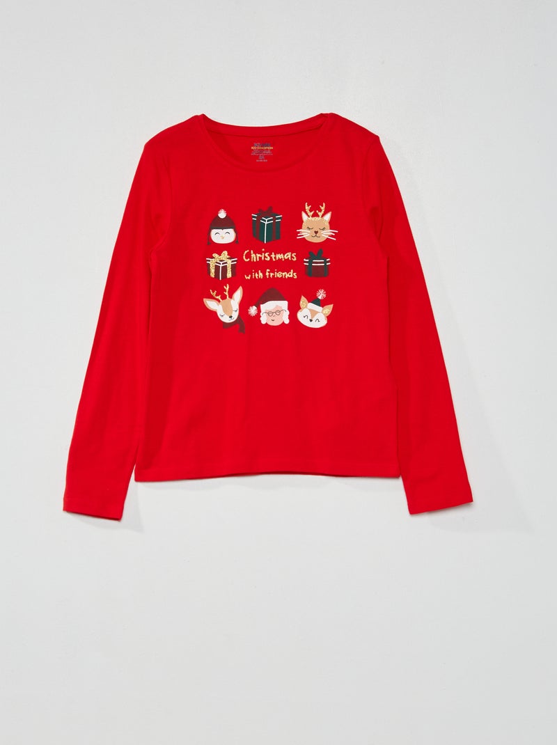 Camiseta estampada de manga larga ROJO - Kiabi