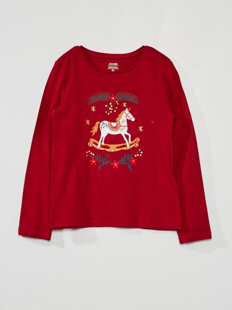 Camiseta estampada de manga larga ROJO - Kiabi