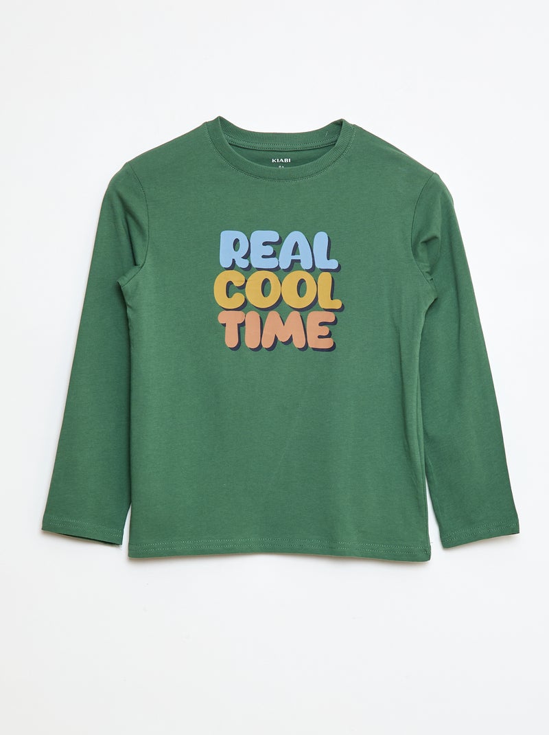 Camiseta estampada de manga larga Verde - Kiabi