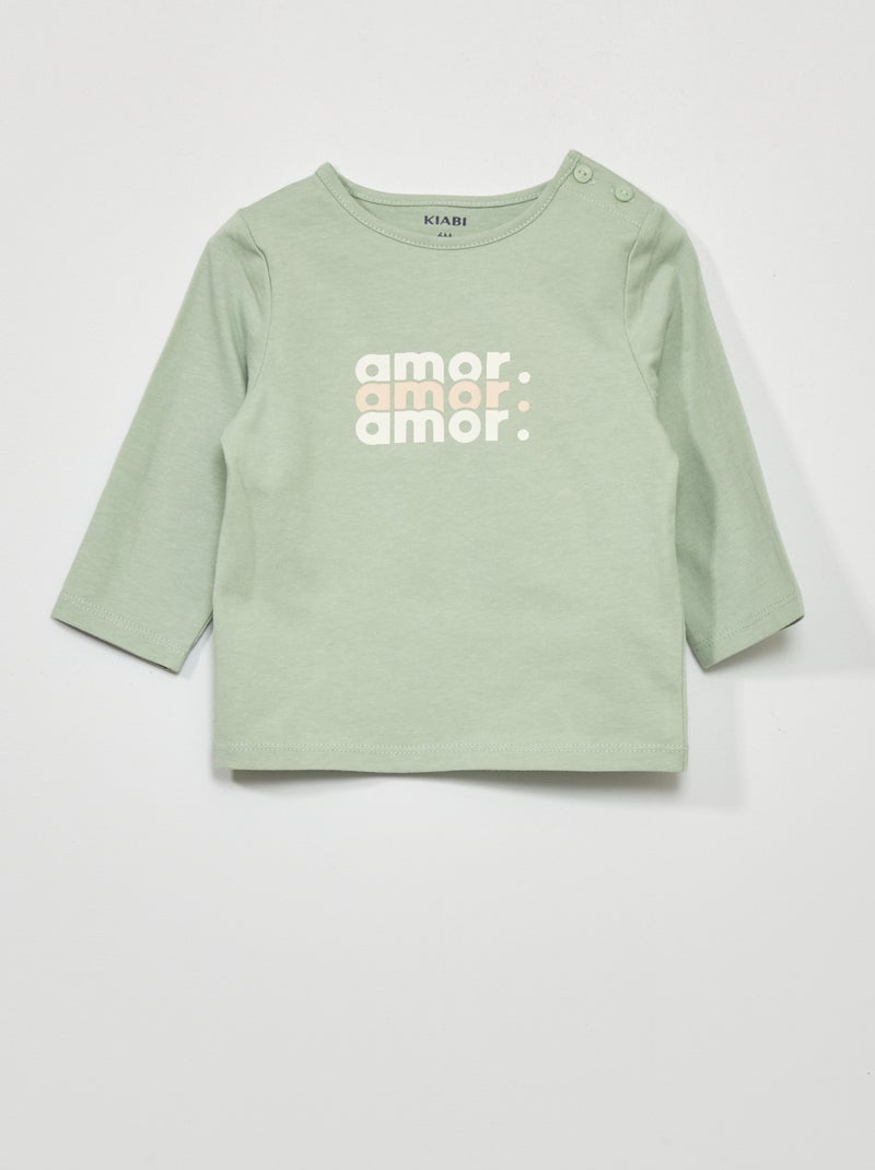 Camiseta estampada de manga larga VERDE - Kiabi