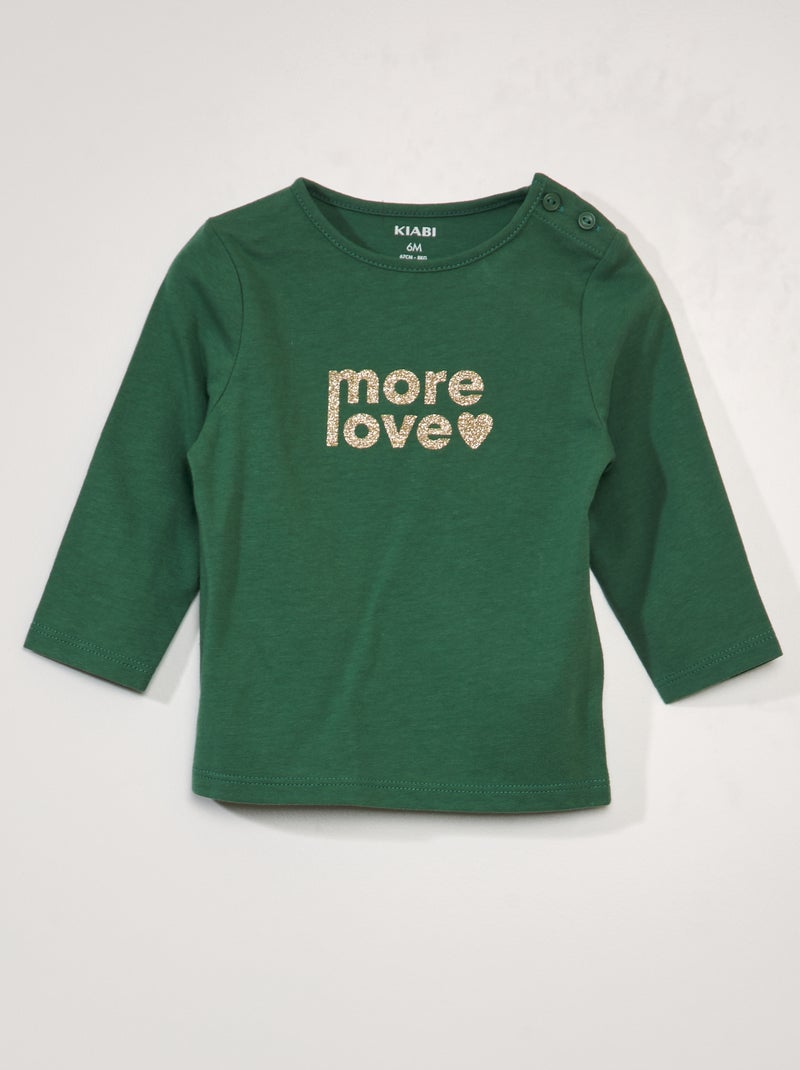 Camiseta estampada de manga larga VERDE - Kiabi