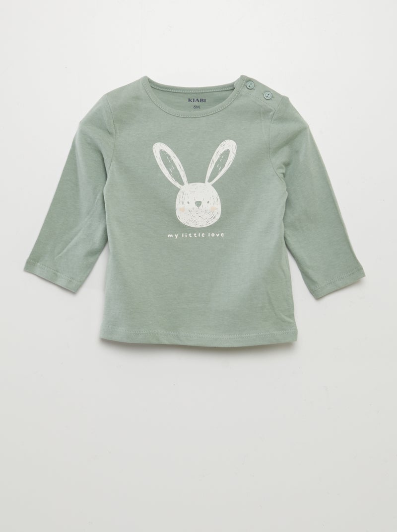 Camiseta estampada de manga larga VERDE - Kiabi