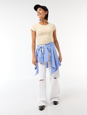 Camiseta estampada de punto calado