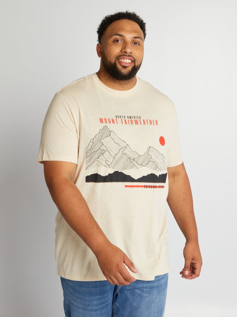 Camiseta estampada de punto de canalé BEIGE - Kiabi