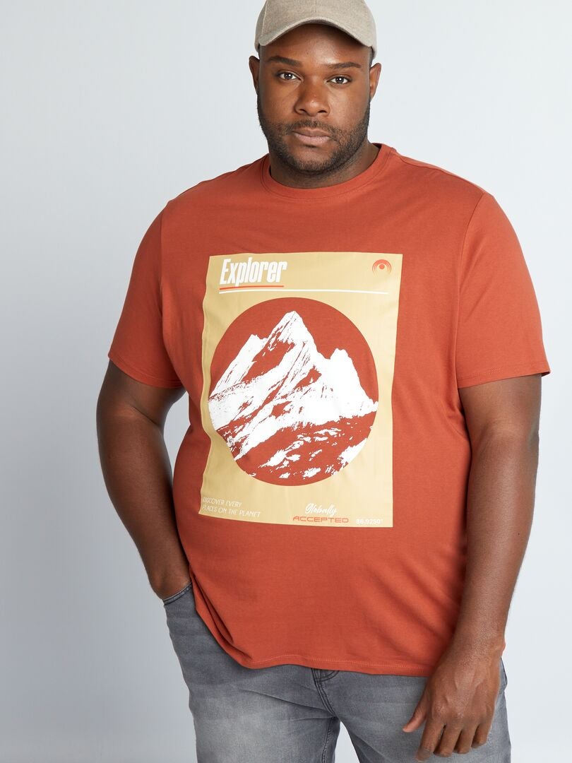 Camiseta estampada de punto de canalé MARRON - Kiabi