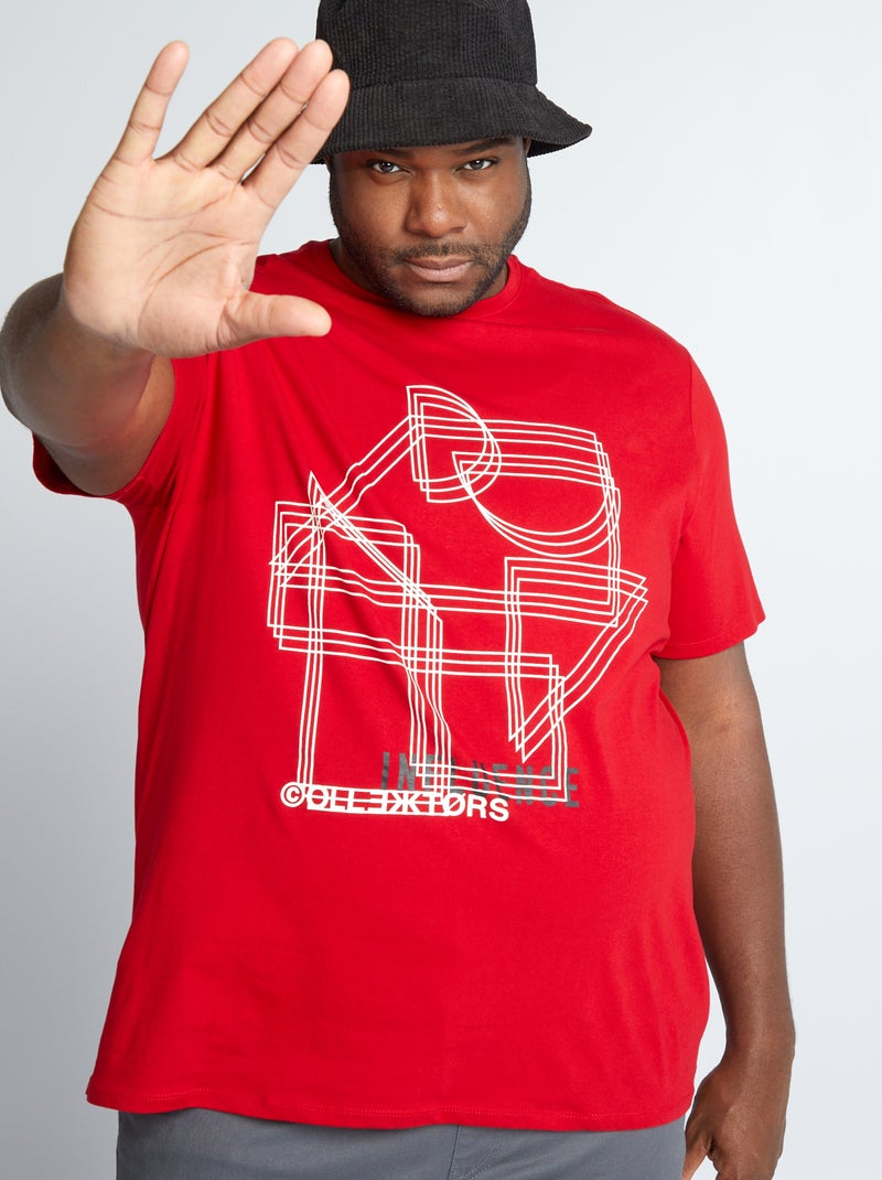 Camiseta estampada de punto de canalé ROJO - Kiabi