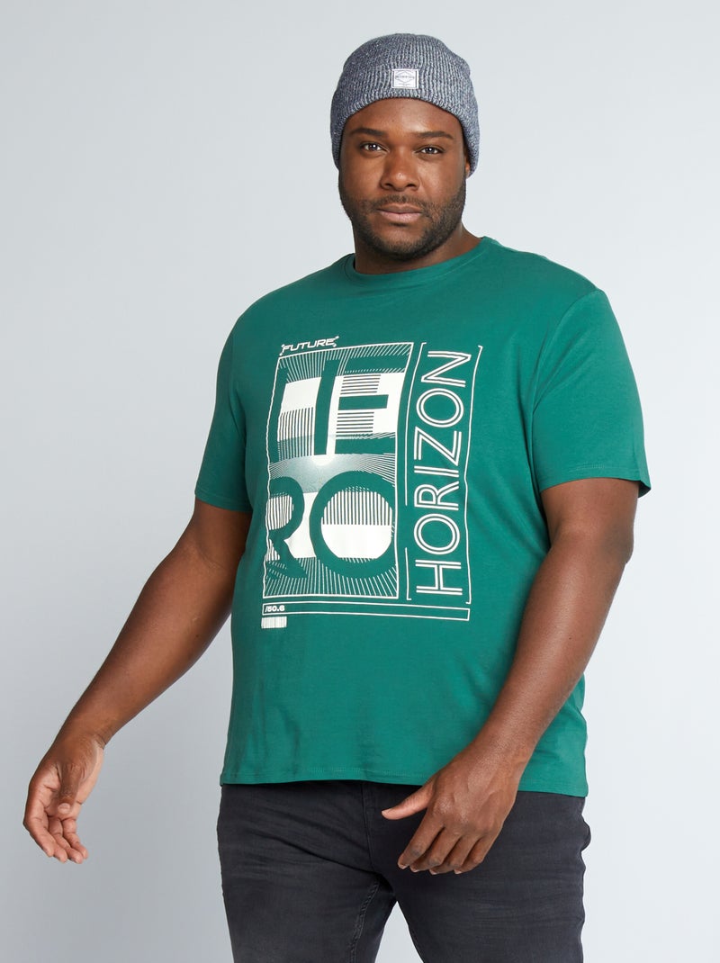 Camiseta estampada de punto de canalé VERDE - Kiabi