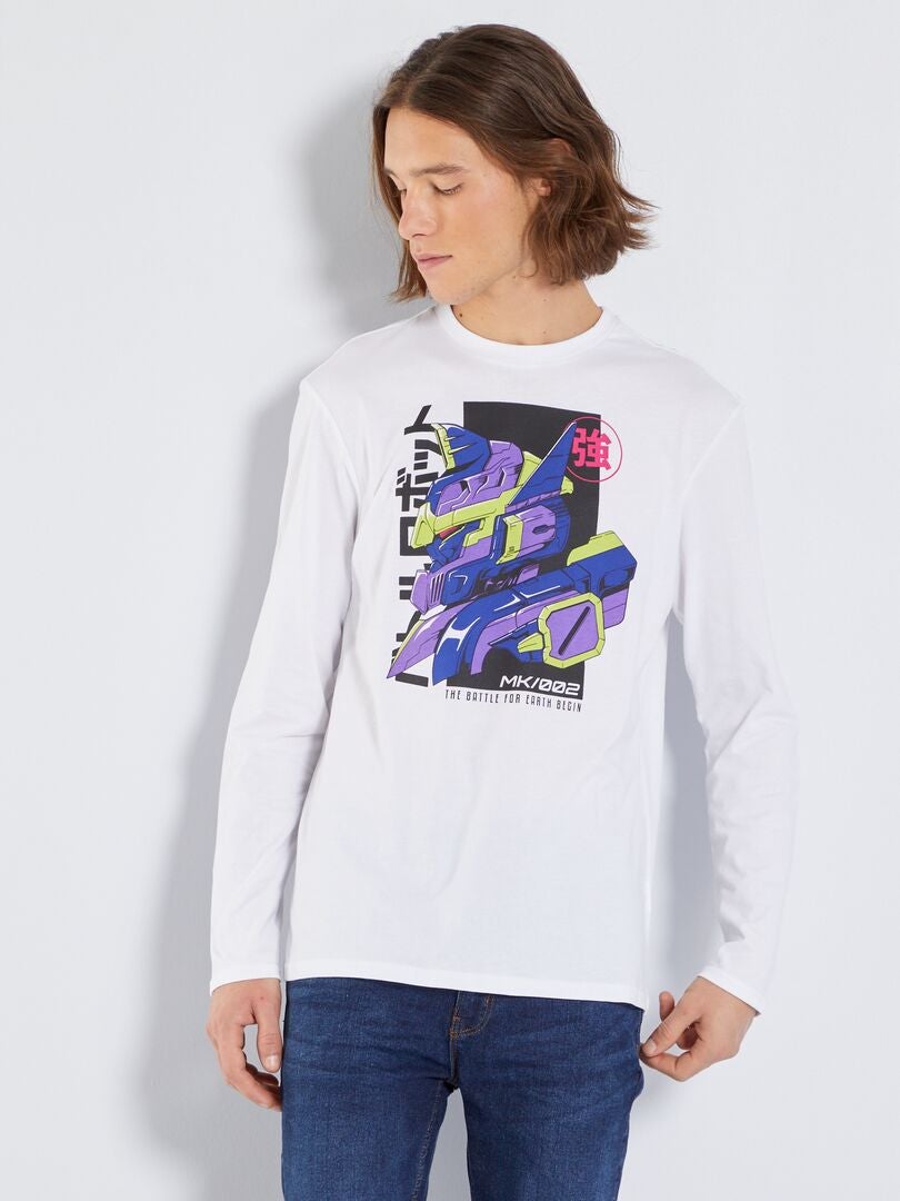 Camiseta estampada de punto de manga larga BLANCO - Kiabi