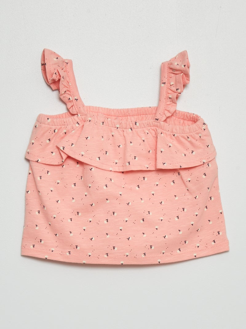 Camiseta estampada de tirantes con volantes ROSA - Kiabi