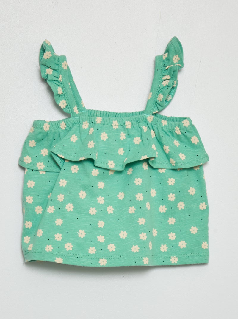 Camiseta estampada de tirantes con volantes VERDE - Kiabi