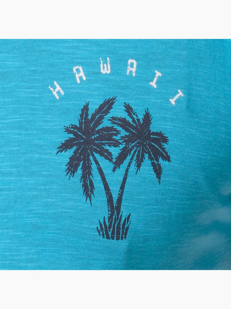 Camiseta estampada en el pecho Azul turquesa - Kiabi