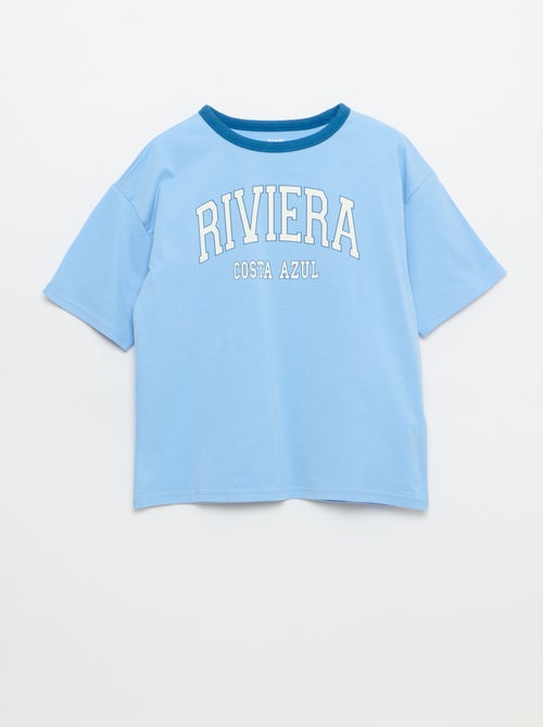 Camiseta estampada fantasía de manga corta con ribetes contrastantes - Kiabi