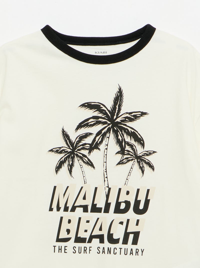 Camiseta estampada fantasía de manga corta con ribetes contrastantes Blanco - Kiabi