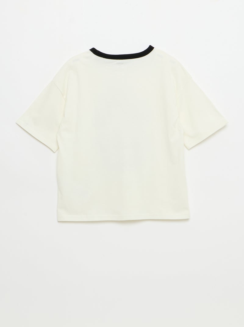 Camiseta estampada fantasía de manga corta con ribetes contrastantes Blanco - Kiabi