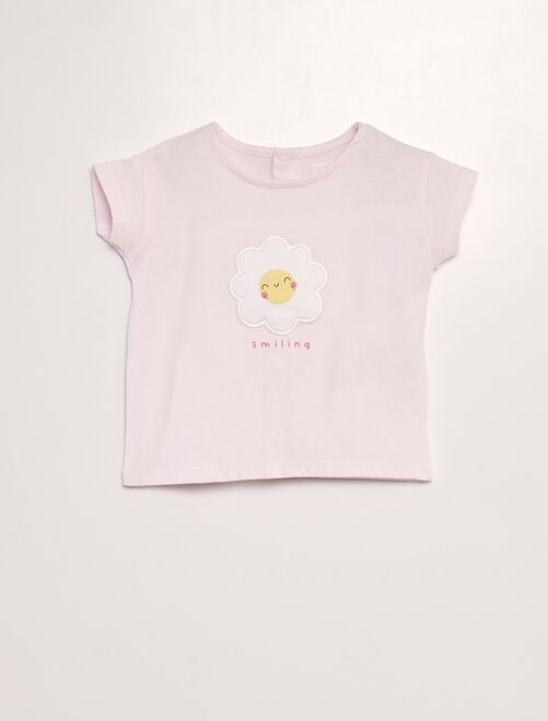 Camiseta estampada 'flor' + adorno con relieve - Kiabi