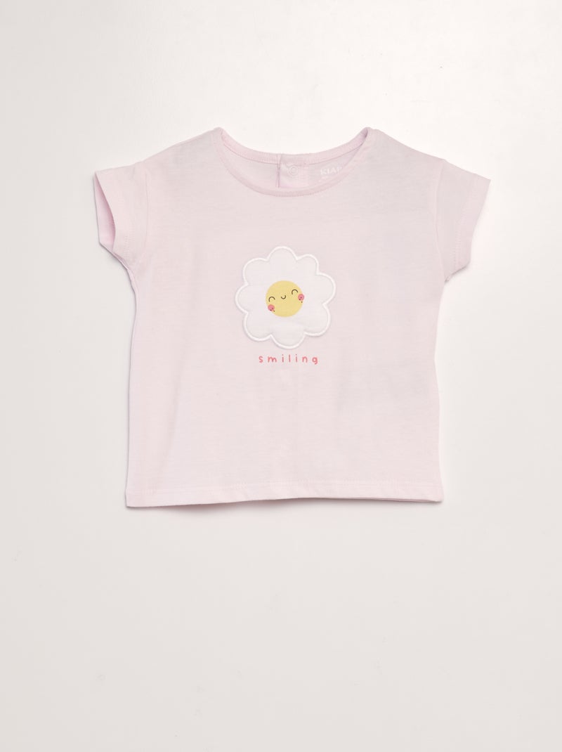 Camiseta estampada 'flor' + adorno con relieve ROSA - Kiabi