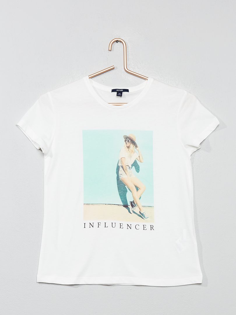 Camiseta estampada 'Influencer' BEIGE - Kiabi