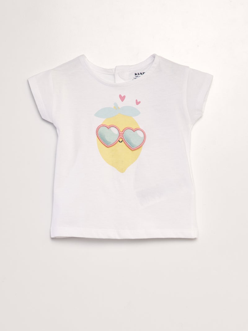 Camiseta estampada 'limón' + adorno con relieve BLANCO - Kiabi