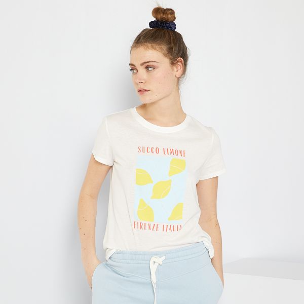 Camiseta estampada 'limón' Mujer talla 34 a 48 - BLANCO - Kiabi - 4,00€
