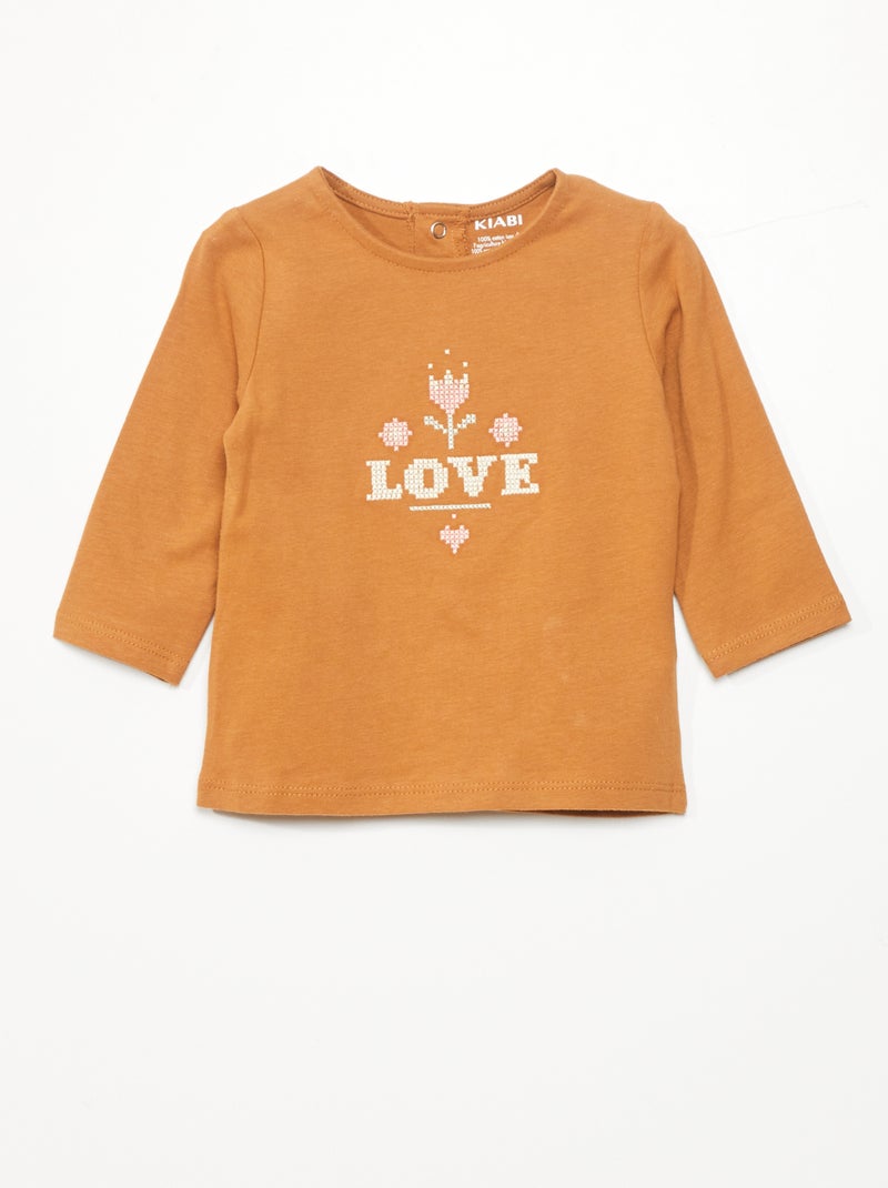Camiseta estampada 'love' MARRON - Kiabi
