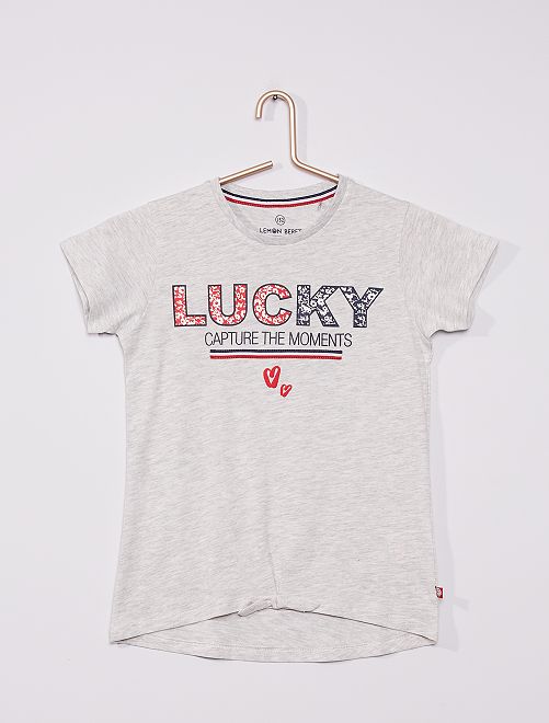 Camiseta estampada 'Lucky' con relieve                             gris 
