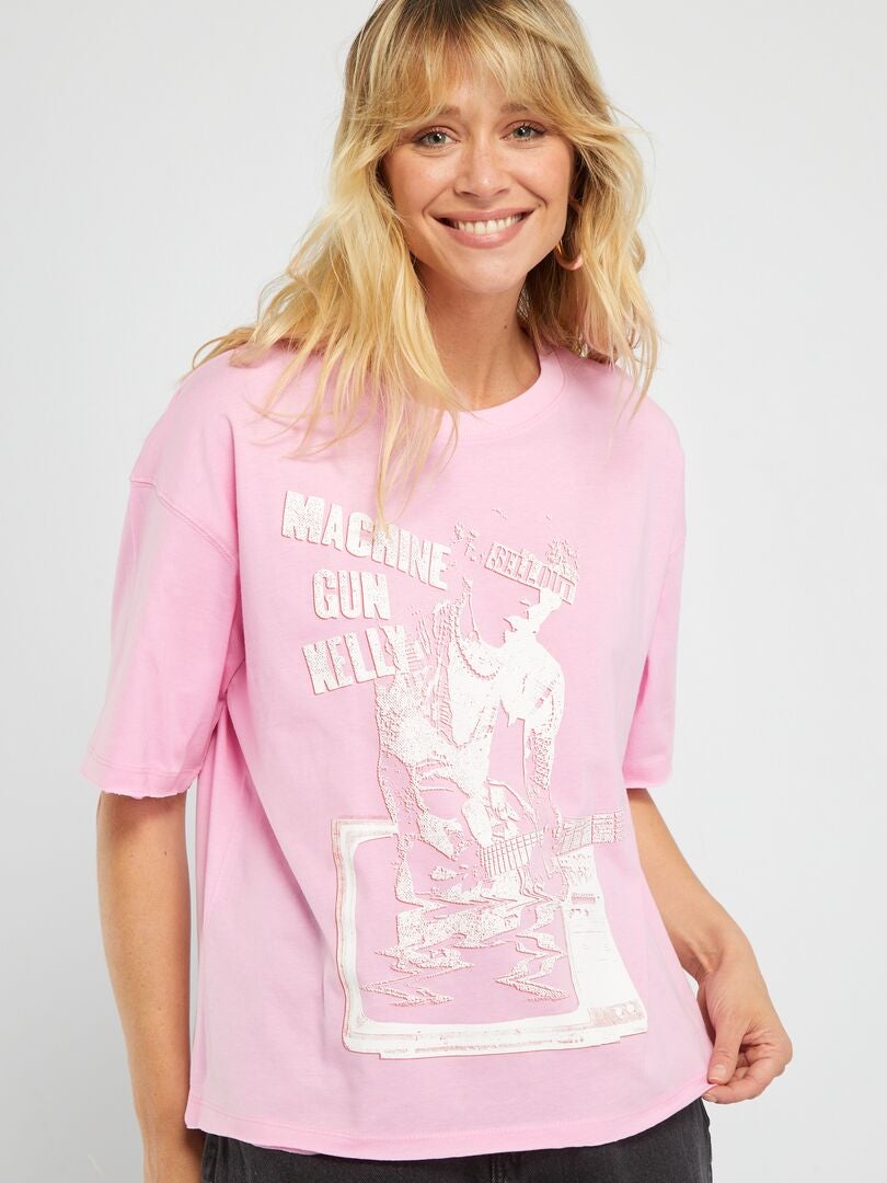 Camiseta estampada 'Machine Gun Kelly' ROSA - Kiabi