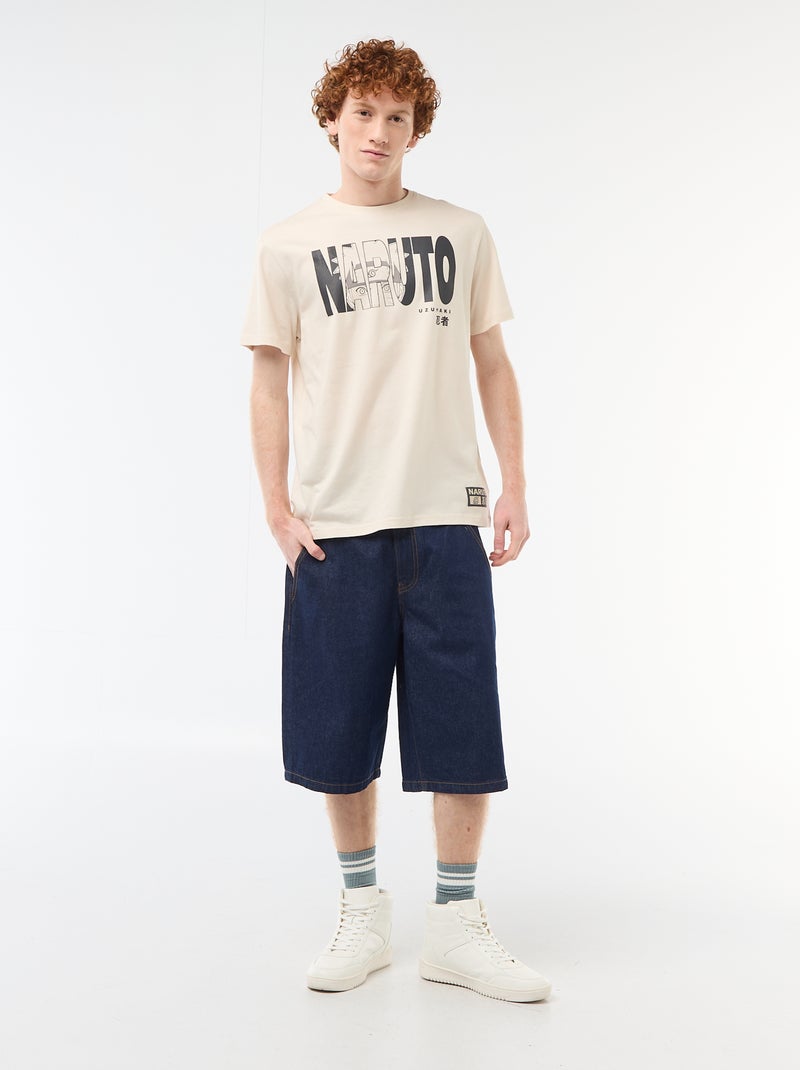 Camiseta estampada 'Naruto' de algodón liso Beige - Kiabi