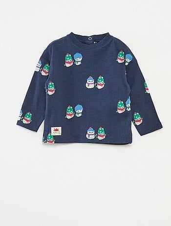 Camiseta estampada navideña de algodón