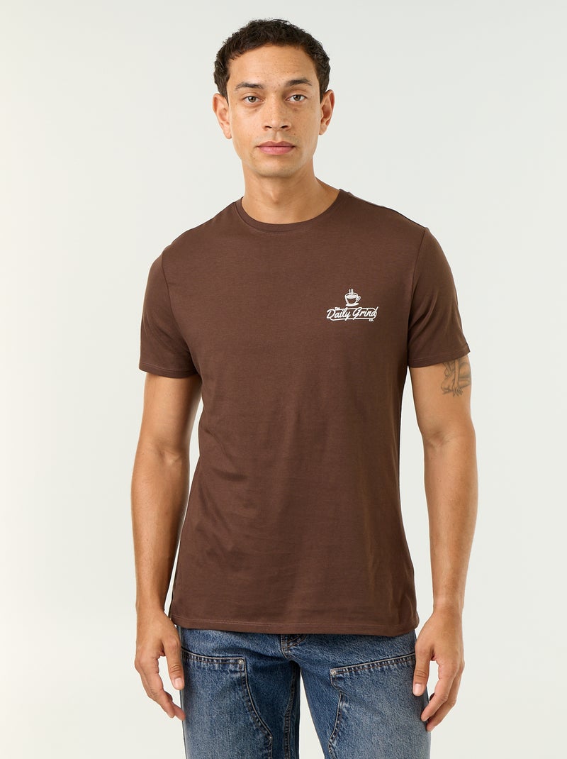 Camiseta estampada original de manga corta Marron - Kiabi