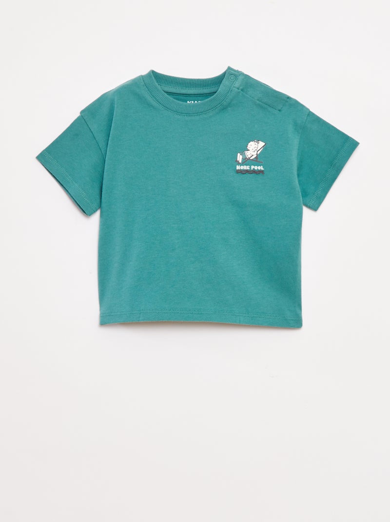 Camiseta estampada pecho y espalda Verde - Kiabi